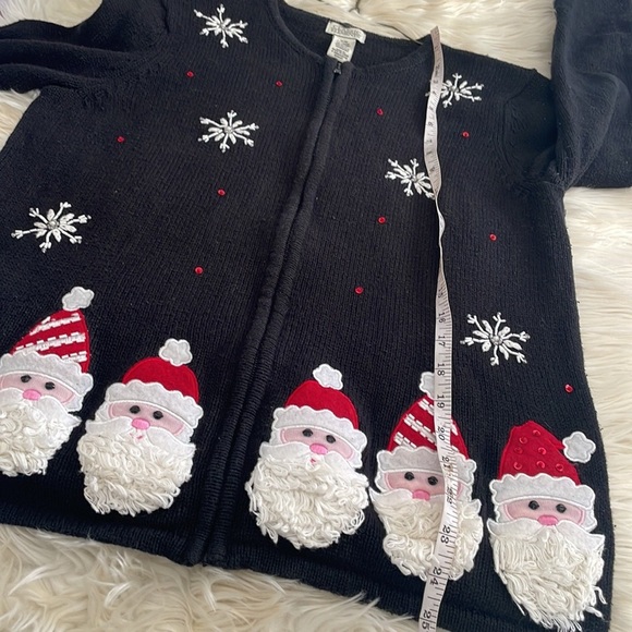 Classic elements vintage vtg beaded snowflake black Santa ugly Christmas sweater - Picture 11 of 16